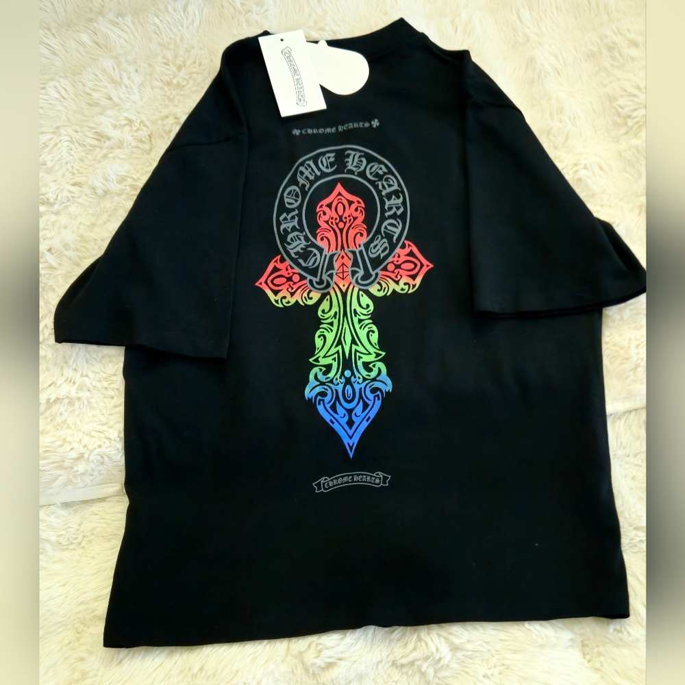 Chrome Hearts Black Tee with Colorful Cross
